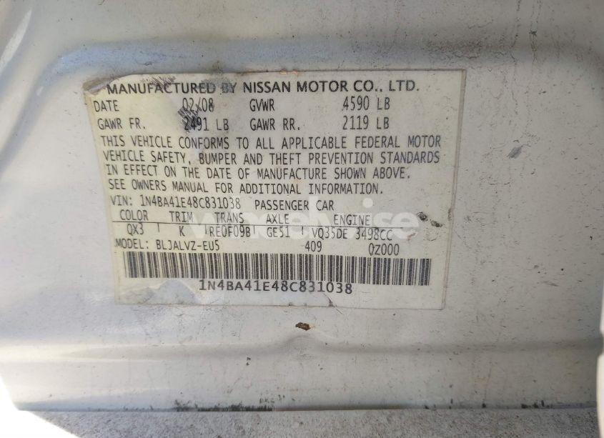 Photo 9 of 2008 Nissan Maxima 3.5 SE (VIN 1N4BA41E48C831038)