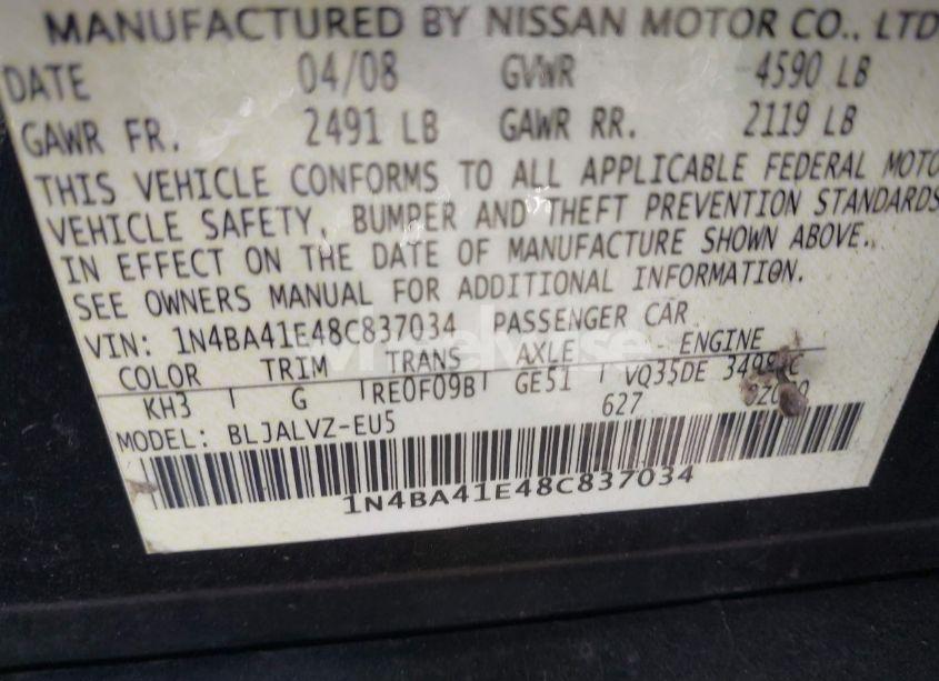 Photo 9 of 2008 Nissan Maxima 3.5 SE (VIN 1N4BA41E48C837034)