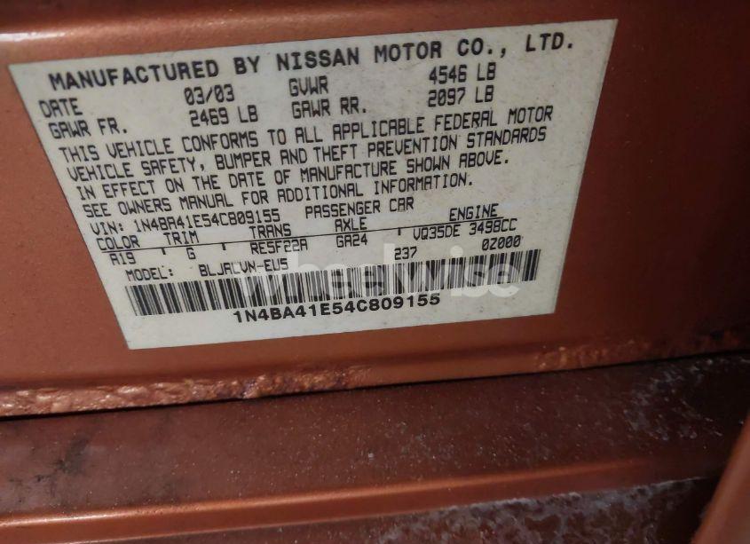 Photo 9 of 2004 Nissan Maxima 3.5 SE (VIN 1N4BA41E54C809155)