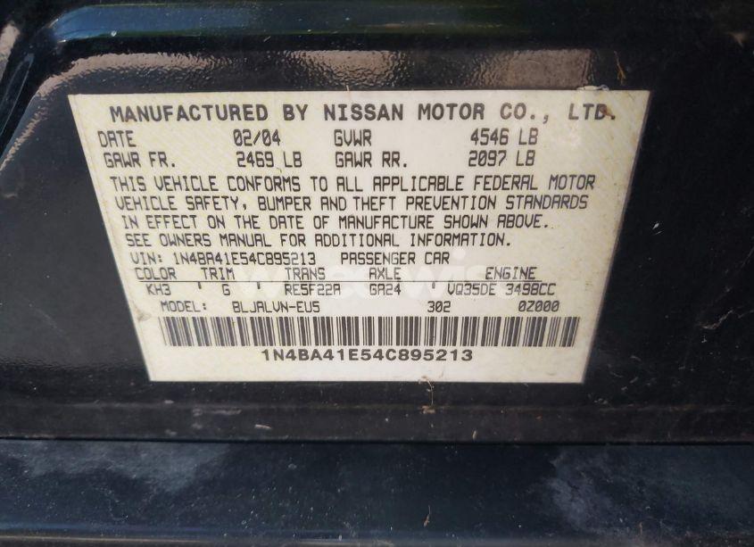Photo 9 of 2004 Nissan Maxima 3.5 SE (VIN 1N4BA41E54C895213)
