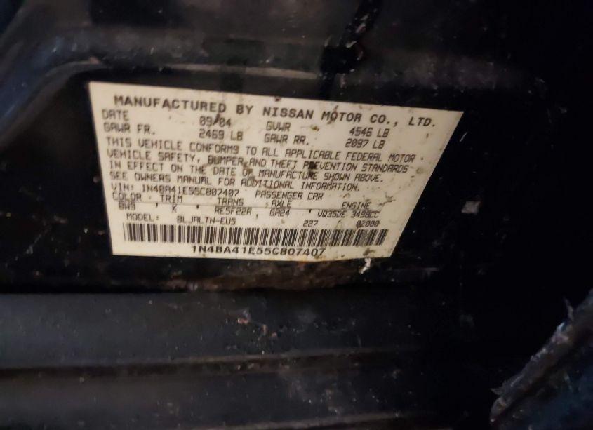 Photo 9 of 2005 Nissan Maxima 3.5 SE (VIN 1N4BA41E55C807407)