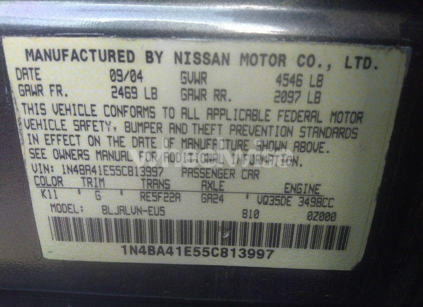 Photo 9 of 2005 Nissan Maxima 3.5 SL (VIN 1N4BA41E55C813997)