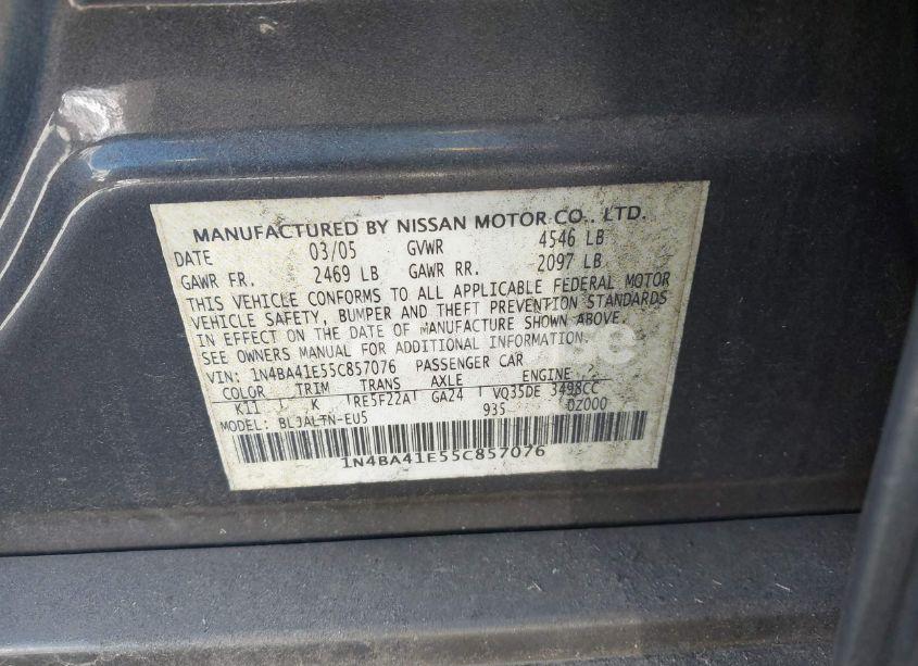 Photo 9 of 2005 Nissan Maxima SE/SL (VIN 1N4BA41E55C857076)