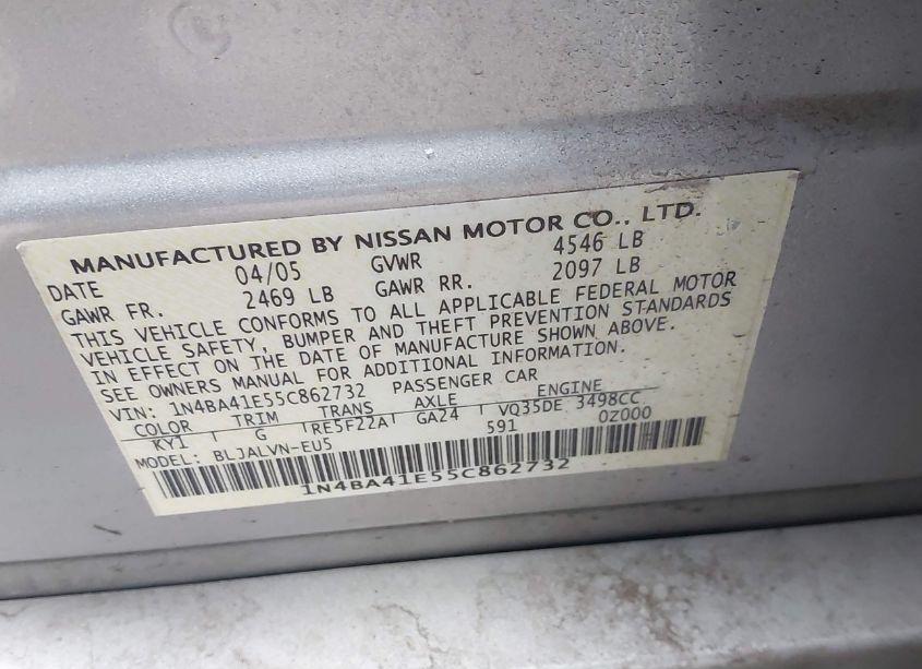 Photo 9 of 2005 Nissan Maxima 3.5 SL (VIN 1N4BA41E55C862732)