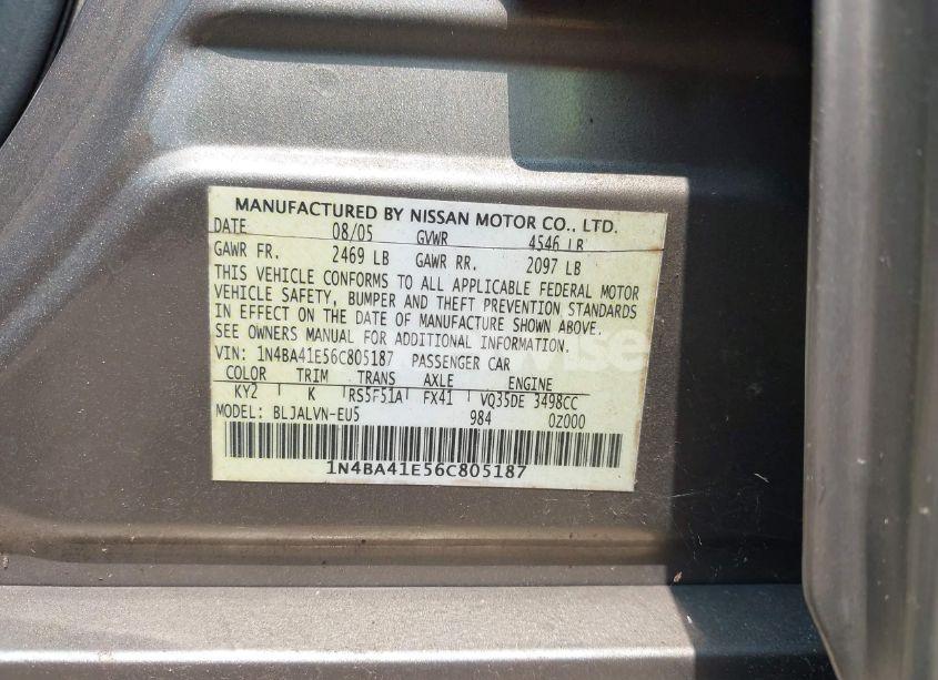 Photo 9 of 2006 Nissan Maxima 3.5 SE (VIN 1N4BA41E56C805187)