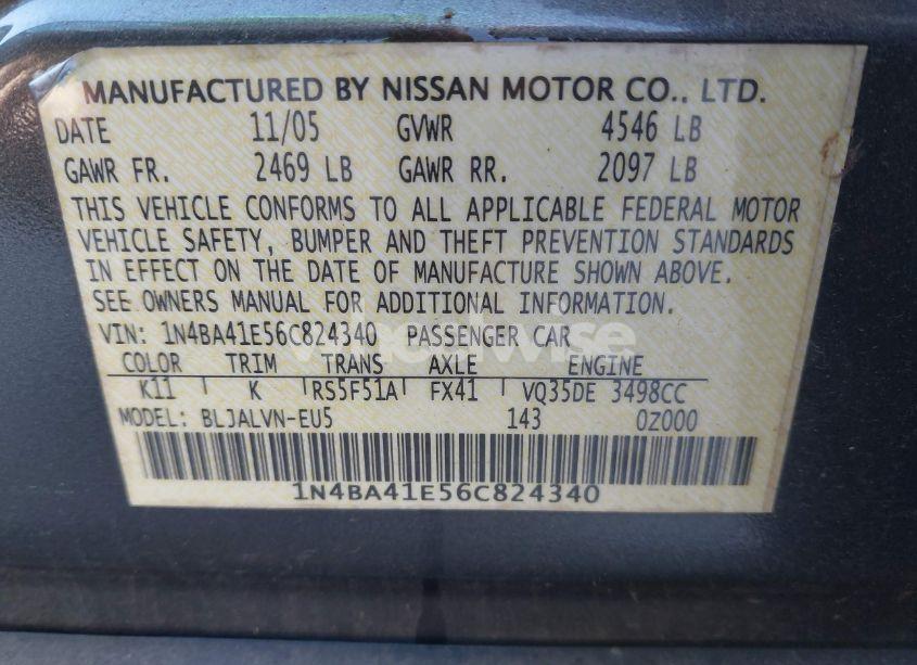 Photo 9 of 2006 Nissan Maxima 3.5 SE (VIN 1N4BA41E56C824340)