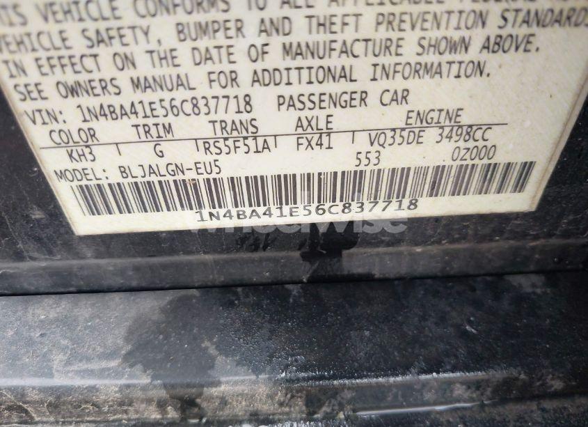 Photo 9 of 2006 Nissan Maxima 3.5 SL (VIN 1N4BA41E56C837718)