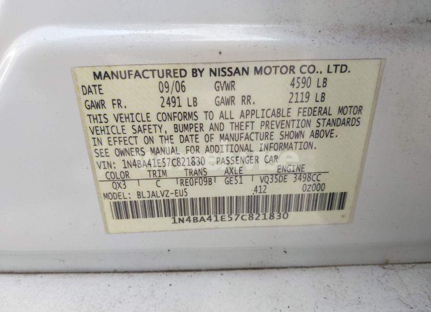 Photo 9 of 2007 Nissan Maxima 3.5 SE (VIN 1N4BA41E57C821830)