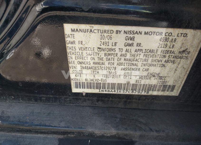 Photo 9 of 2007 Nissan Maxima 3.5 SE (VIN 1N4BA41E57C829278)