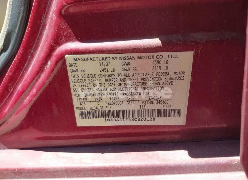 Photo 9 of 2008 Nissan Maxima 3.5 SL (VIN 1N4BA41E58C820128)