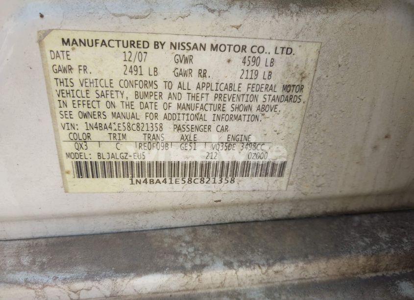 Photo 9 of 2008 Nissan Maxima 3.5 SL (VIN 1N4BA41E58C821358)