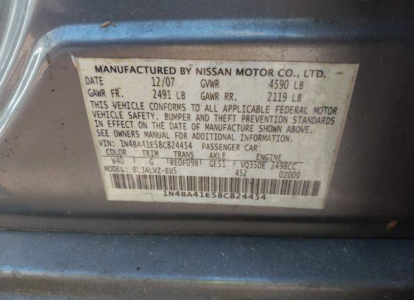 Photo 9 of 2008 Nissan Maxima 3.5 SE (VIN 1N4BA41E58C824454)