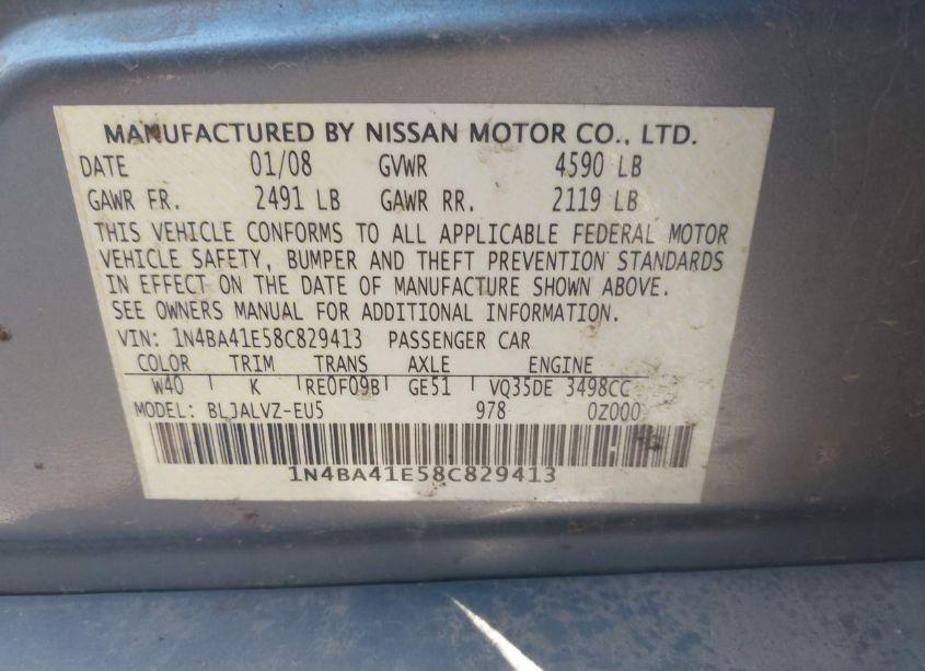 Photo 9 of 2008 Nissan Maxima 3.5 SE (VIN 1N4BA41E58C829413)