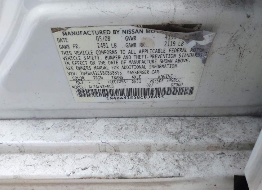 Photo 9 of 2008 Nissan Maxima 3.5 SE (VIN 1N4BA41E58C838855)