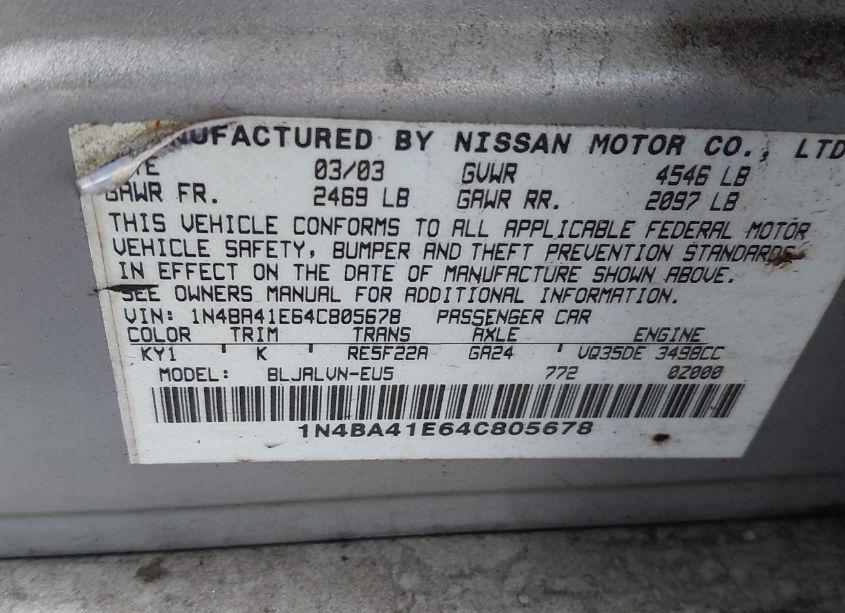 Photo 9 of 2004 Nissan Maxima 3.5 SE (VIN 1N4BA41E64C805678)