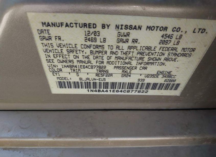 Photo 9 of 2004 Nissan Maxima 3.5 SE (VIN 1N4BA41E64C877822)