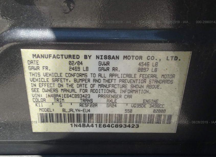 Photo 9 of 2004 Nissan Maxima 3.5 SL (VIN 1N4BA41E64C893423)