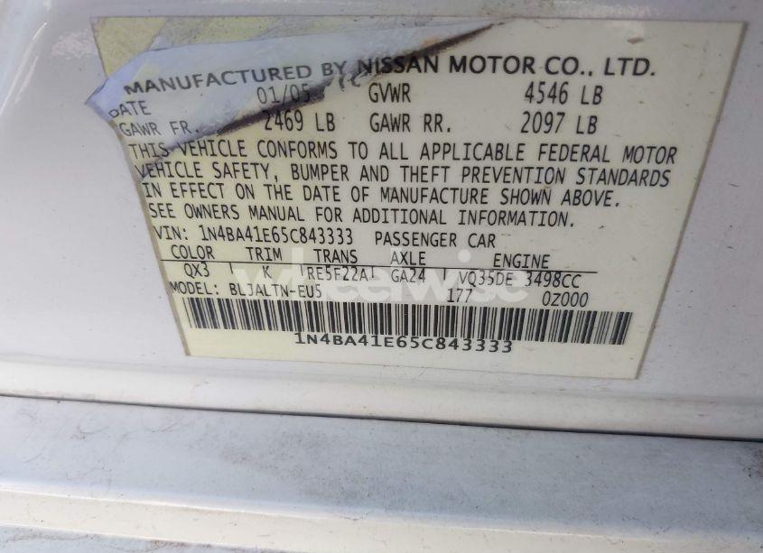 Photo 9 of 2005 Nissan Maxima 3.5 SE (VIN 1N4BA41E65C843333)