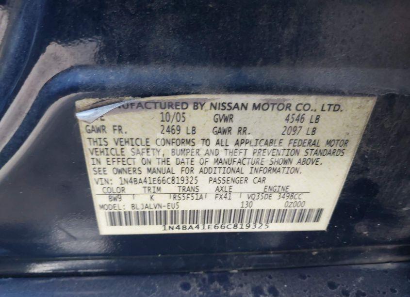 Photo 9 of 2006 Nissan Maxima 3.5 SE (VIN 1N4BA41E66C819325)