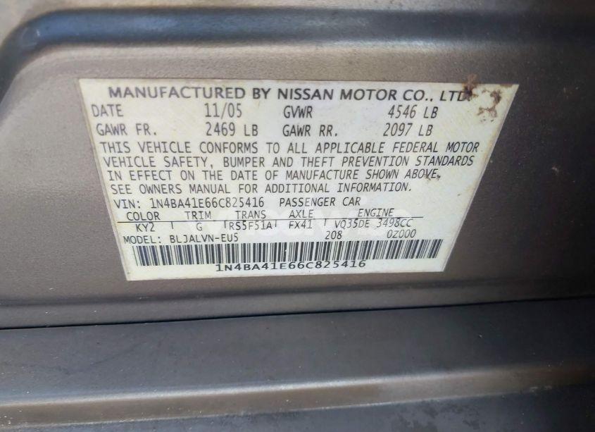 Photo 9 of 2006 Nissan Maxima 3.5 SE (VIN 1N4BA41E66C825416)