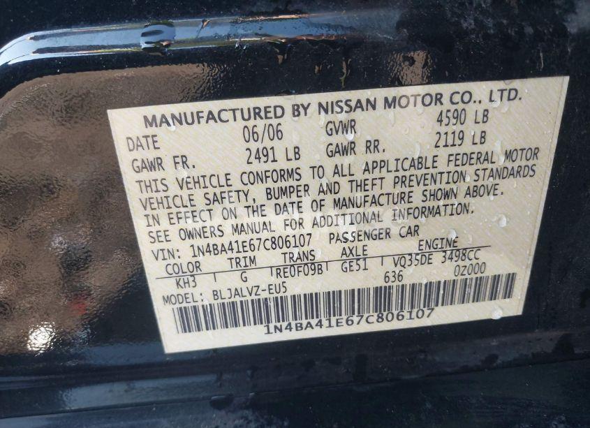 Photo 9 of 2007 Nissan Maxima 3.5 SE (VIN 1N4BA41E67C806107)