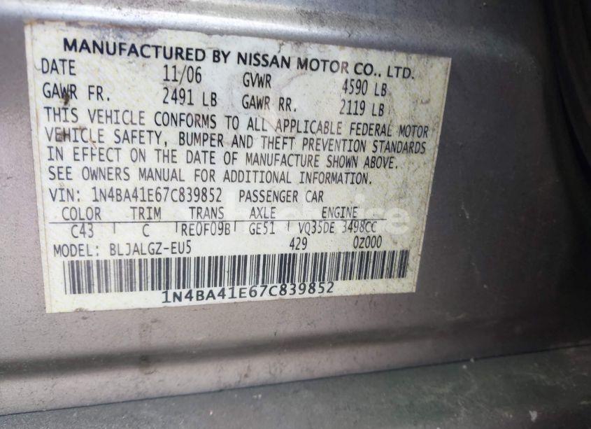 Photo 9 of 2007 Nissan Maxima 3.5 SL (VIN 1N4BA41E67C839852)