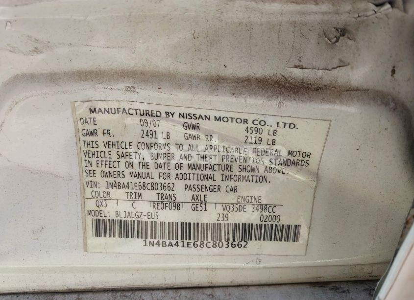 Photo 9 of 2008 Nissan Maxima 3.5 SL (VIN 1N4BA41E68C803662)