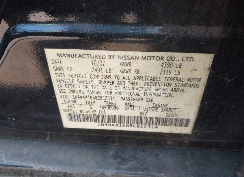 Photo 9 of 2008 Nissan Maxima 3.5 SE (VIN 1N4BA41E68C812314)