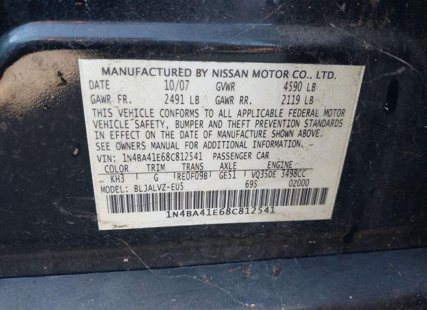 Photo 9 of 2008 Nissan Maxima 3.5 SE (VIN 1N4BA41E68C812541)