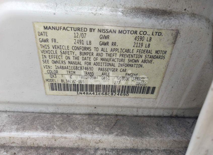 Photo 9 of 2008 Nissan Maxima 3.5 SE (VIN 1N4BA41E68C824690)