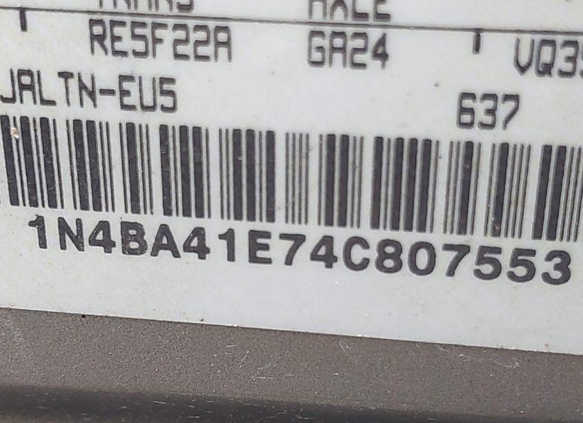 Photo 9 of 2004 Nissan Maxima 3.5 SE (VIN 1N4BA41E74C807553)