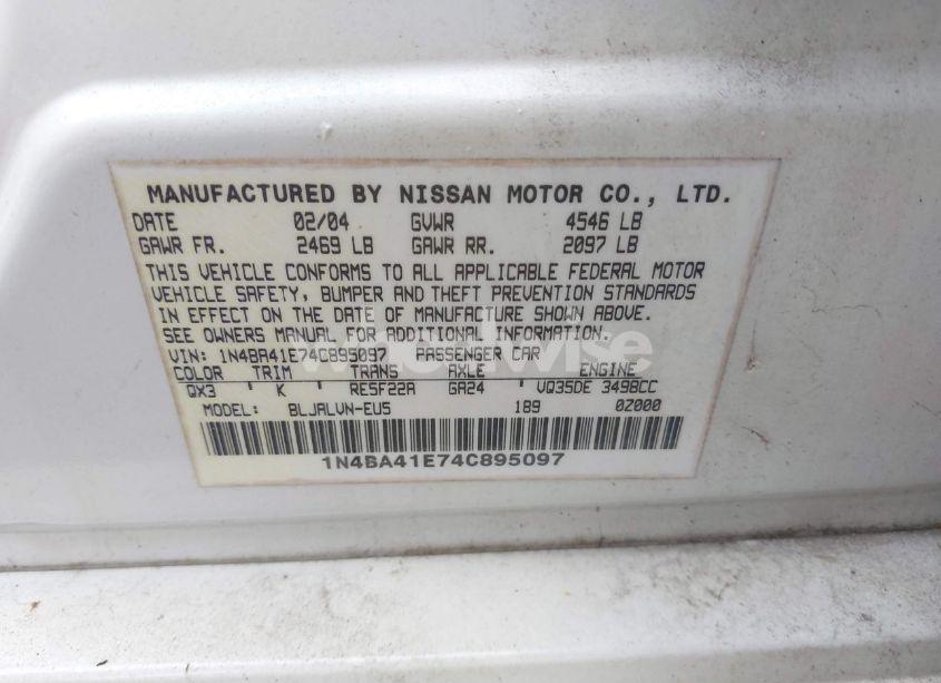 Photo 9 of 2004 Nissan Maxima SL (VIN 1N4BA41E74C895097)