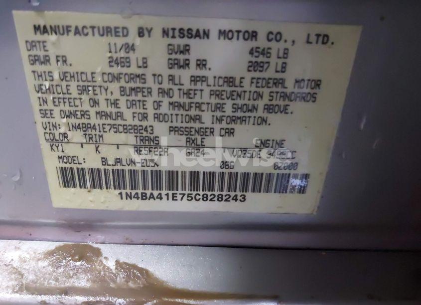 Photo 9 of 2005 Nissan Maxima 3.5 SL (VIN 1N4BA41E75C828243)