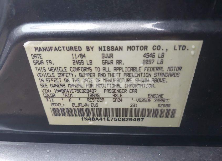 Photo 9 of 2005 Nissan Maxima 3.5 SE (VIN 1N4BA41E75C829487)