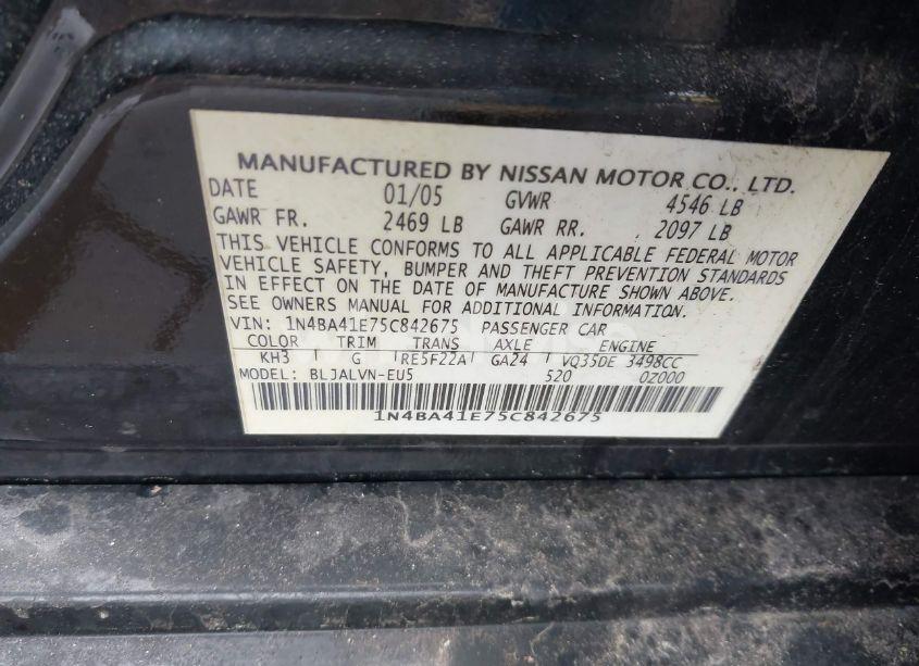 Photo 9 of 2005 Nissan Maxima 3.5 SL (VIN 1N4BA41E75C842675)