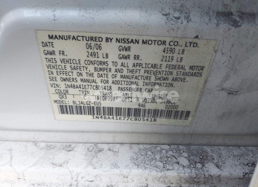 Photo 9 of 2007 Nissan Maxima 3.5 SL (VIN 1N4BA41E77C805418)