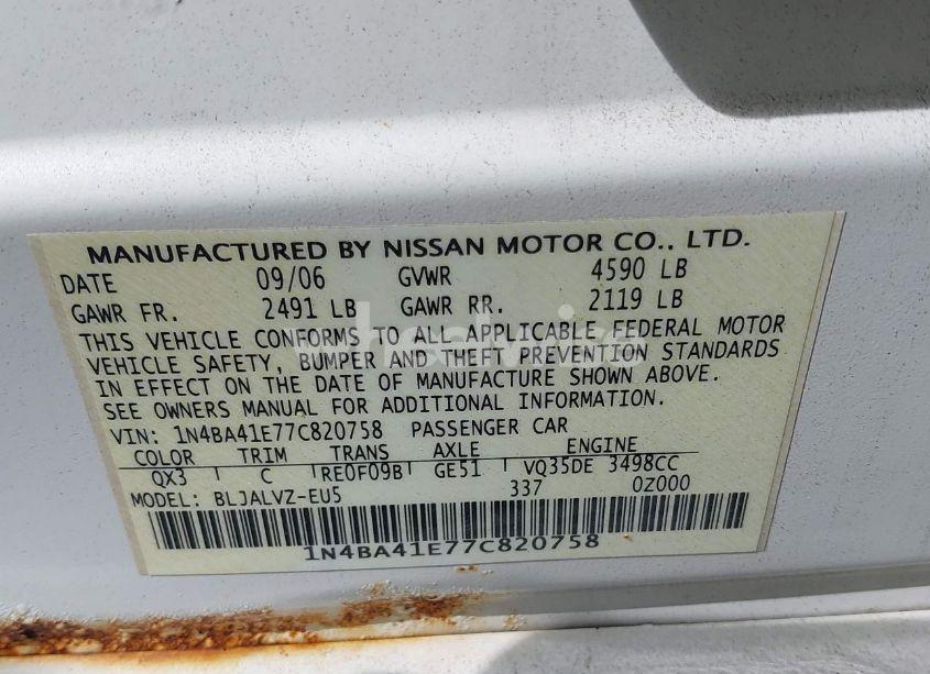 Photo 9 of 2007 Nissan Maxima 3.5 SE (VIN 1N4BA41E77C820758)