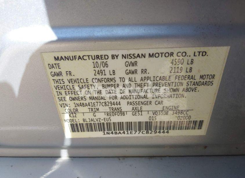 Photo 9 of 2007 Nissan Maxima 3.5 SE (VIN 1N4BA41E77C829444)