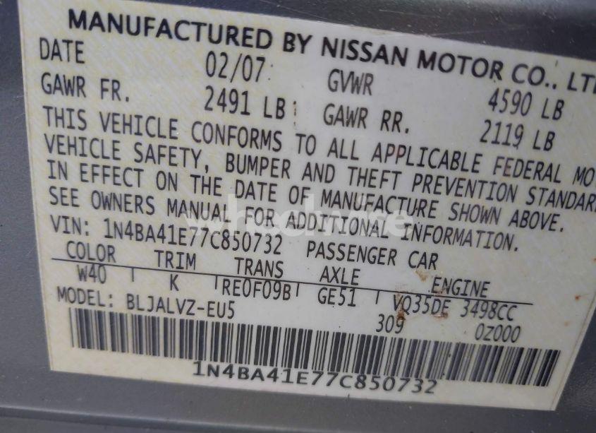 Photo 9 of 2007 Nissan Maxima 3.5 SE (VIN 1N4BA41E77C850732)