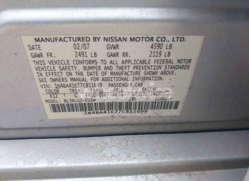 Photo 9 of 2007 Nissan Maxima 3.5 SL (VIN 1N4BA41E77C851699)