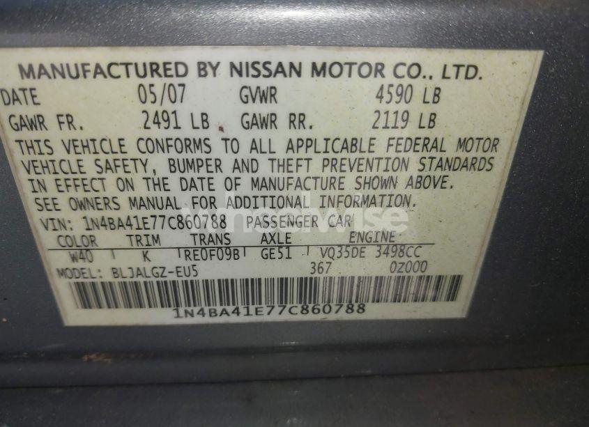 Photo 9 of 2007 Nissan Maxima 3.5 SL (VIN 1N4BA41E77C860788)