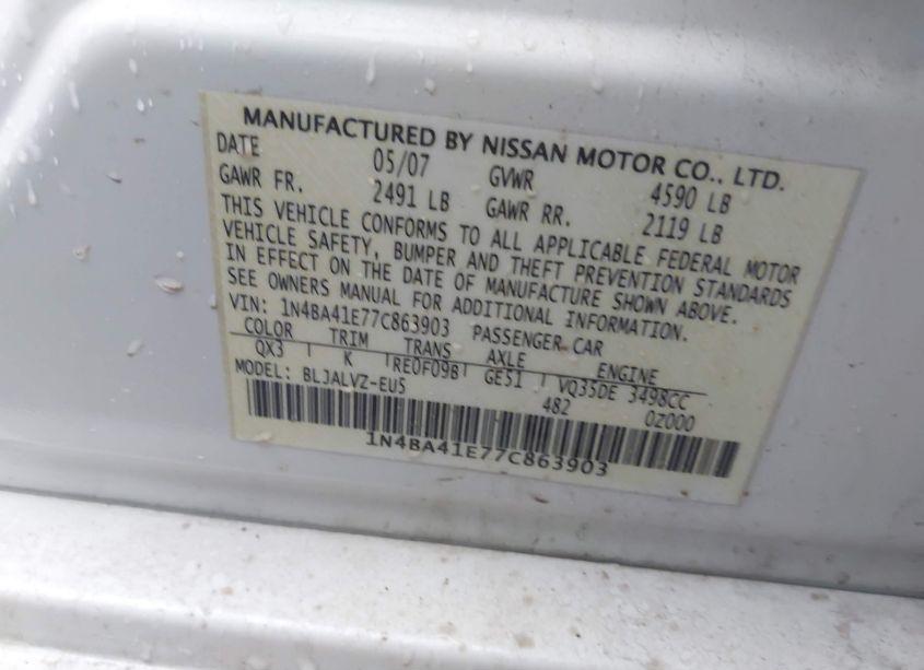 Photo 9 of 2007 Nissan Maxima 3.5 SE (VIN 1N4BA41E77C863903)