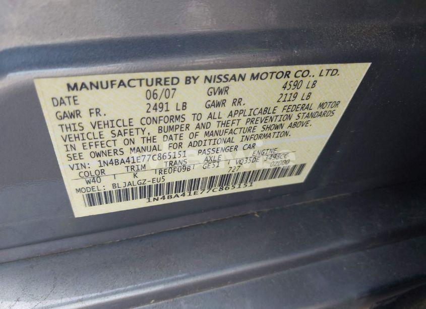 Photo 9 of 2007 Nissan Maxima 3.5 SL (VIN 1N4BA41E77C865151)