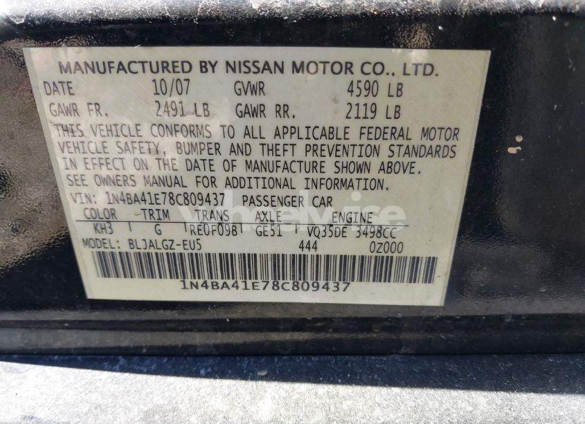 Photo 9 of 2008 Nissan Maxima 3.5 SL (VIN 1N4BA41E78C809437)