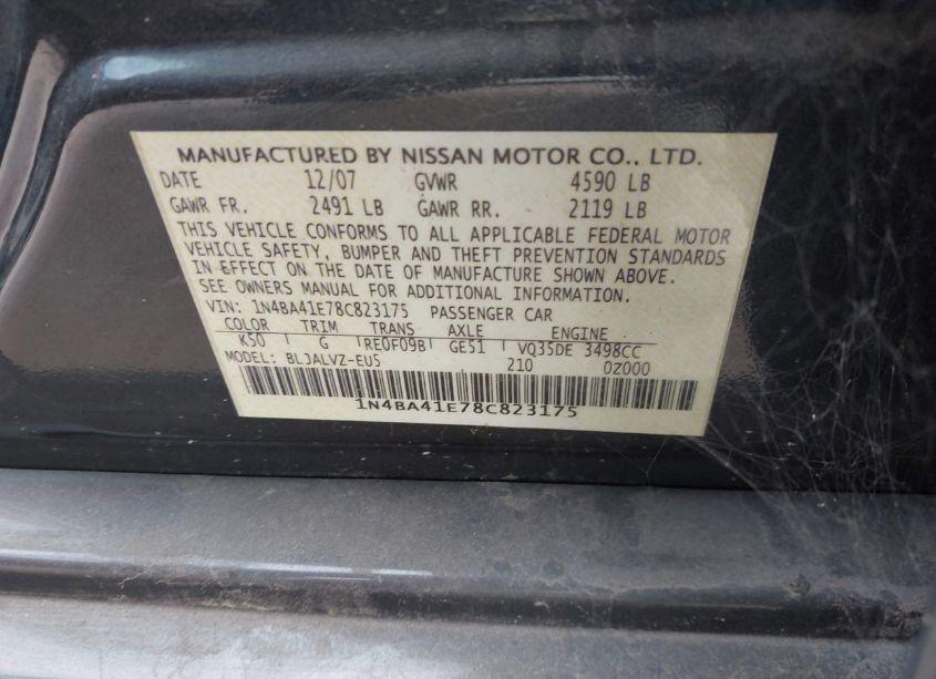 Photo 9 of 2008 Nissan Maxima 3.5 SE (VIN 1N4BA41E78C823175)