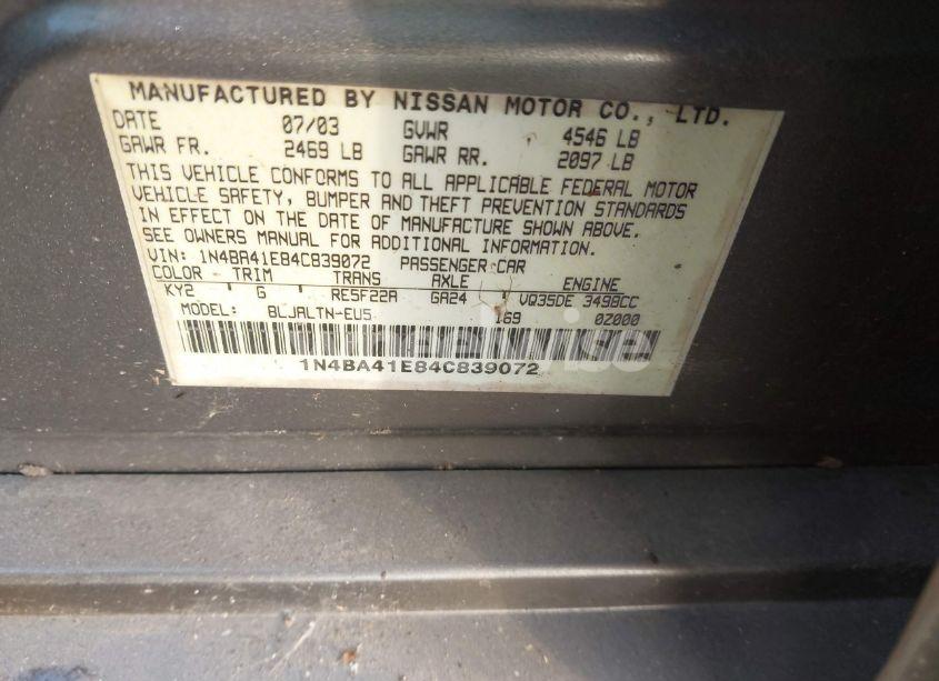 Photo 9 of 2004 Nissan Maxima 3.5 SE (VIN 1N4BA41E84C839072)