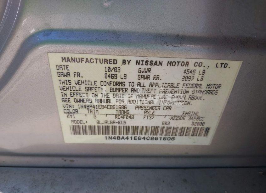 Photo 9 of 2004 Nissan Maxima 3.5 SL (VIN 1N4BA41E84C861606)