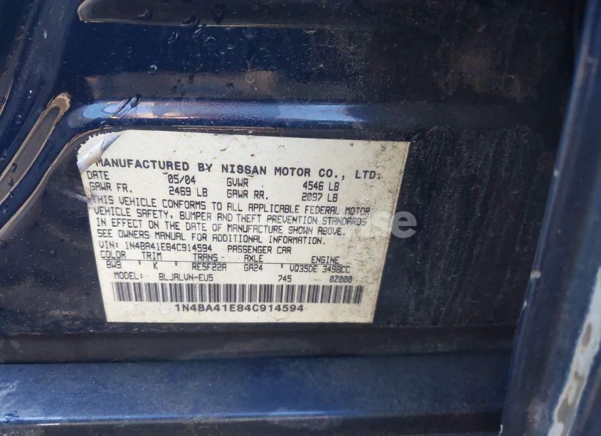 Photo 9 of 2004 Nissan Maxima 3.5 SE (VIN 1N4BA41E84C914594)