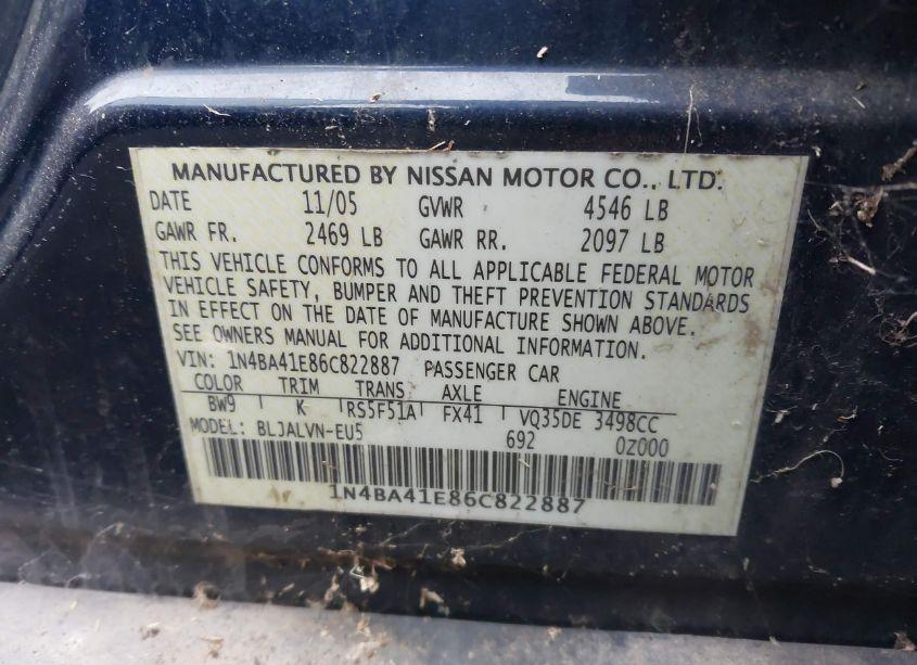 Photo 9 of 2006 Nissan Maxima 3.5 SE (VIN 1N4BA41E86C822887)