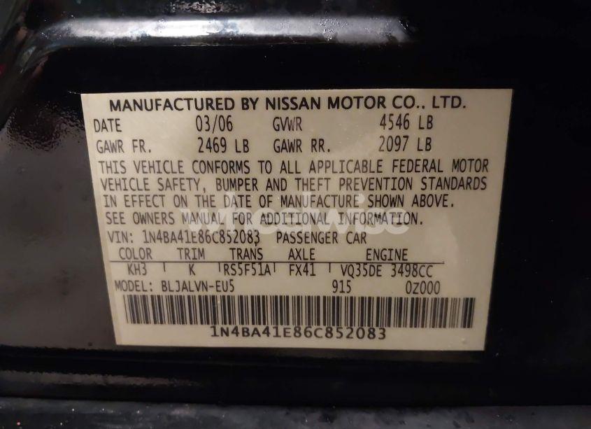 Photo 9 of 2006 Nissan Maxima 3.5 SE (VIN 1N4BA41E86C852083)